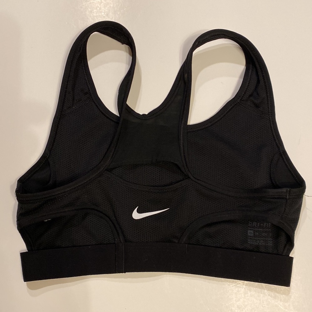 XS Nike mesh back Dri-Fit sports bra “Nike” signature logo white swoosh XSmall - Picture 2 of 11
